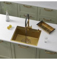 Кухонная мойка Roxen Snake 560220-60-GS PVD Gold золотая/текстурная с коландером и дозатором