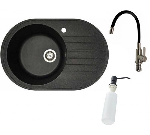 Кухонная мойка БелЭворс Rondo L + смеситель W74004-2 + дозатор L405F черный