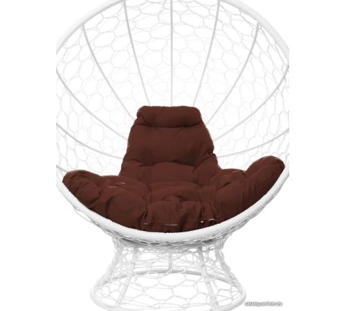 Кресло M-Group Кокос на подставке 11590105 белый ротанг/коричневая подушка