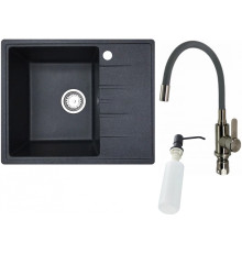 Кухонная мойка БелЭворс Mila L + смеситель W74004-2 + дозатор L405F черный