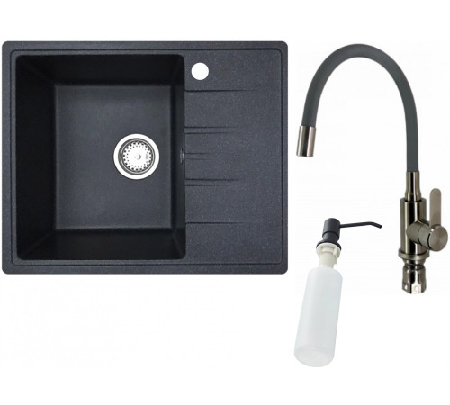 Кухонная мойка БелЭворс Mila L + смеситель W74004-2 + дозатор L405F черный