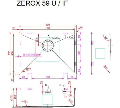 Кухонная мойка ZorG Zerox 59 U / IF PVD Gunblack
