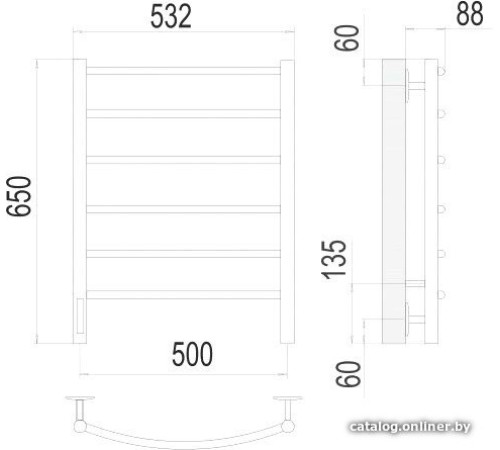 Полотенцесушитель TERMINUS Классик П6 500x650 бп левый электро хром
