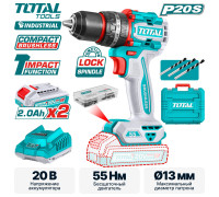 Ударная дрель-шуруповерт Total TIDLI20558 с 2-мя АКБ, кейс