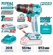 Ударная дрель-шуруповерт Total TIDLI20558 с 2-мя АКБ, кейс