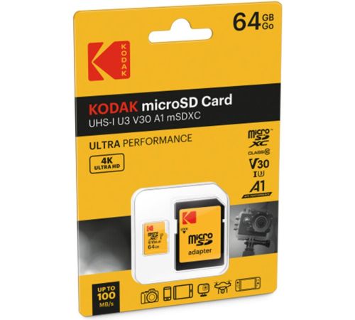 Карта памяти Kodak Ultra Performance microSDXC 64GB EKMSDM64GXC10HPRK с адаптером