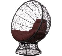 Кресло M-Group Кокос на подставке 11590405 черный ротанг/коричневая подушка