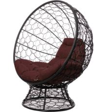 Кресло M-Group Кокос на подставке 11590405 черный ротанг/коричневая подушка