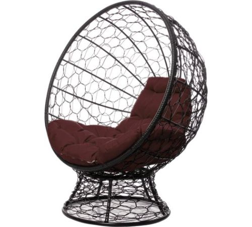 Кресло M-Group Кокос на подставке 11590405 черный ротанг/коричневая подушка