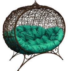 Садовый диван M-Group Улей на ножках 11220204 коричневый ротанг/зеленая подушка