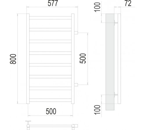 Полотенцесушитель TERMINUS Аврора П8 500x800 с боковым подключением 50,RAL 9003