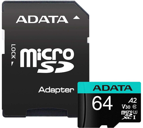 Карта памяти A-Data Premier Pro AUSDX64GUI3V30SA2-RA1 microSDXC 64GB с адаптером