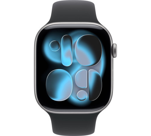 Умные часы Apple Watch Series 11 46 мм алюминиевый корпус, космический серый/черный, спортивный силиконовый ремешок S/M