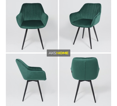Стул с подлокотниками Аврора Роан 2 изумрудный велюр Mirey 32/черный