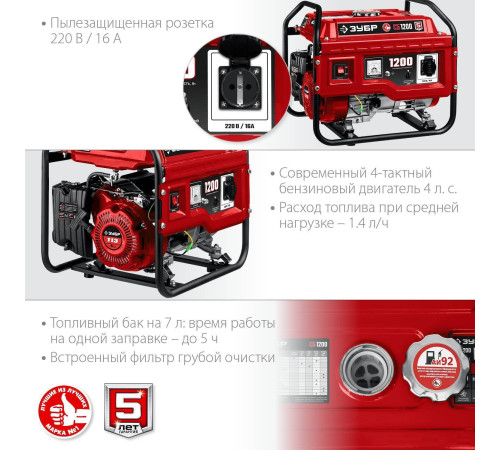 Бензиновый генератор Зубр Мастер СБ-1200