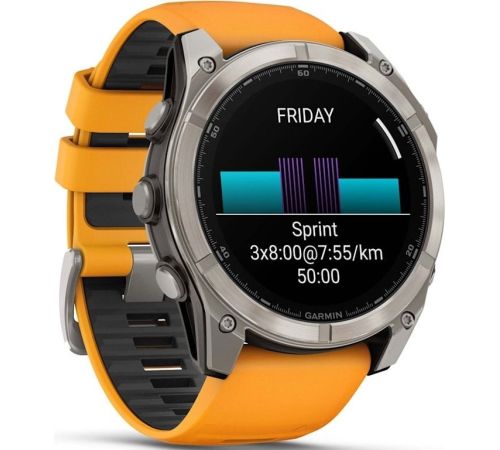 Умные часы Garmin Fenix 8 Sapphire 51мм титановый, оранжевый силиконовый ремешок