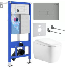 Унитаз подвесной Roxen Martin в комплекте с инсталляцией StounFix Dual Fresh 6 в 1 968503 кнопка: хром - матовый