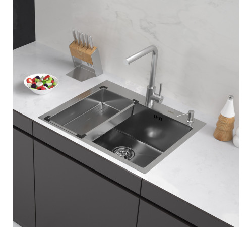 Кухонная мойка ARFEKA Eco AR мойка 600*500, коландер G, дозатор Satin