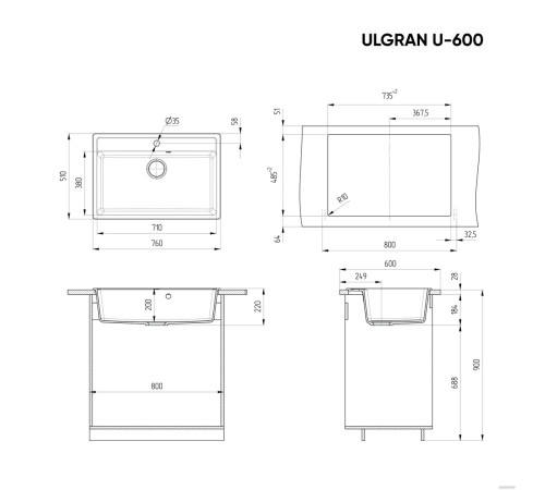 Кухонная мойка Ulgran U-600 серый