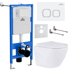 Унитаз подвесной Roxen Antares в комплекте с инсталляцией StounFix Dual Fresh 6 в 1 533395 кнопка: белый глянец