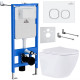 Унитаз подвесной Roxen Antares в комплекте с инсталляцией StounFix Dual Fresh 6 в 1 533395 кнопка: белый глянец