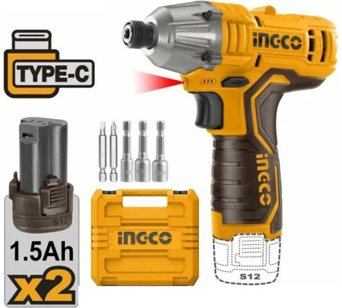 Винтоверт Ingco CIRLI12015 с 2-мя АКБ, кейс