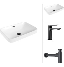 Умывальник Lauter 21441A + Sky 21СК533BS с сифоном 21635B черный матовый