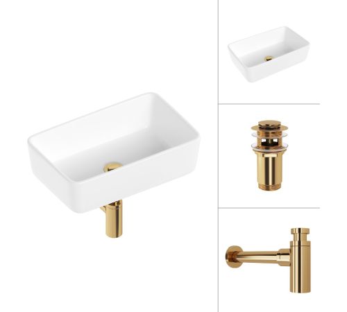 Умывальник Lauter 21674A + клапан 21190G + сифон 21635G золото