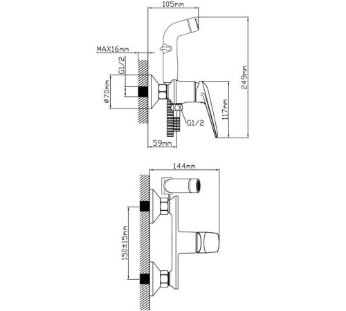 Смеситель с лейкой для биде AV Engineering AVPOS2-A174-120