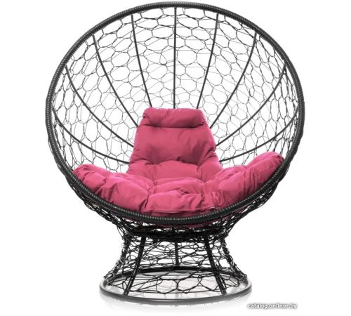 Кресло M-Group Кокос на подставке 11590408 черный ротанг/розовая подушка