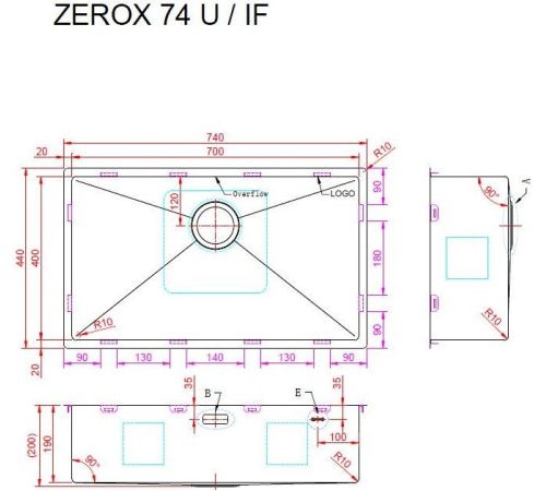 Кухонная мойка ZorG Zerox 74 U / IF PVD Gunblack