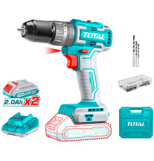 Ударная дрель-шуруповерт Total TIDLI20508 с 2-мя АКБ, кейс, набор оснастки