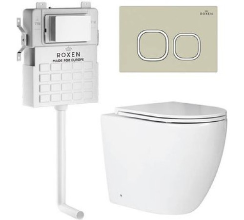 Унитаз приставной Roxen Antares в комплекте с инсталляцией Attach 5 в 1 966965 кнопка: пастель бежевый