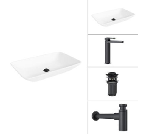 Умывальник Lauter 21540 + Cascade 21СК0655BS + сифон 21635B + дон.клапан 21190B черный матовый