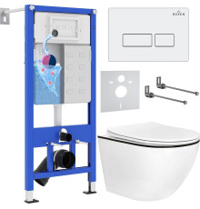 Унитаз подвесной Roxen Antares Black в комплекте с инсталляцией StounFix Dual Fresh 6 в 1 964744 кнопка: белый глянец