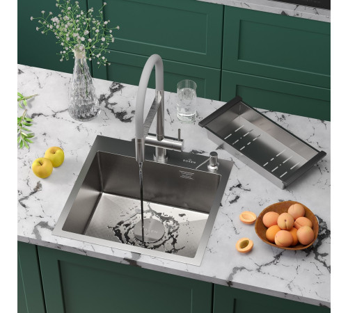 Кухонная мойка Roxen Simple 560220-50-GR сатин/текстурная с коландером и дозатором