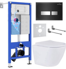 Унитаз подвесной Roxen Antares One Rimless 6 в 1 StounFix Dual Fresh 642915 чёрное стекло