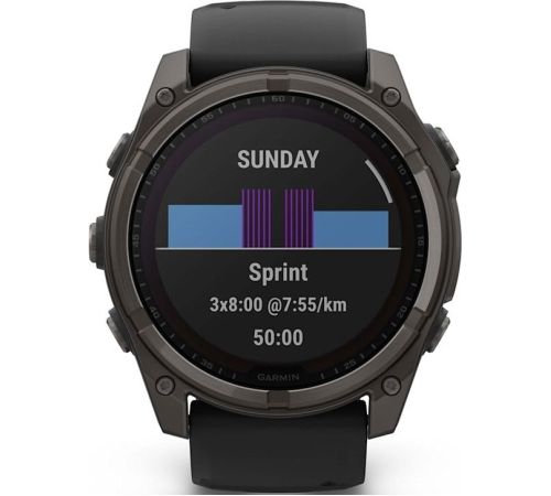 Умные часы Garmin Fenix 8 Solar, Sapphire 51мм титановый угольно-серый с DLC-покрытием и черным ремешком