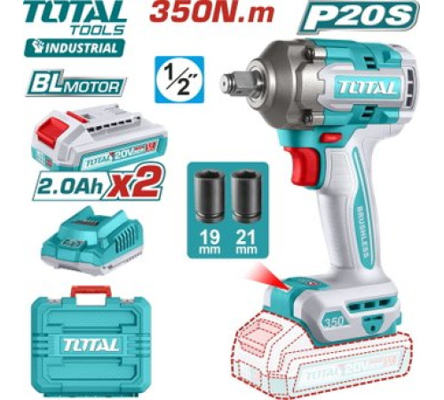 Гайковерт Total TIWLI2035 с 2-мя АКБ, кейс
