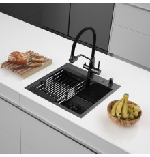 Кухонная мойка ARFEKA ECO AR мойка 500*500, коландер, дозатор BLACK DECOR VOLCANIC ROCK