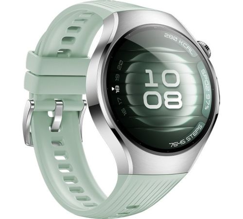 Умные часы Huawei Watch 5 42 мм серебристый, с зеленым силиконовым ремешком, международная версия