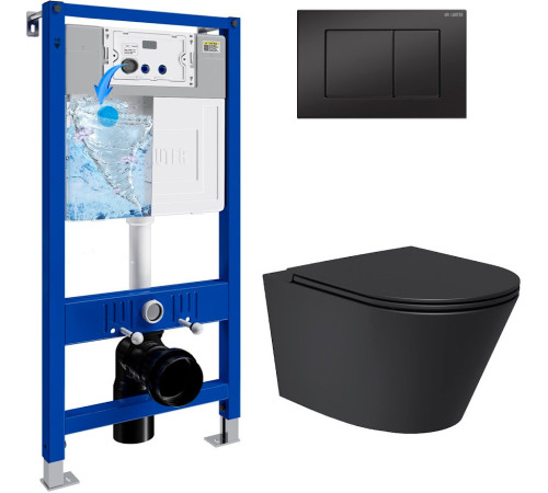 Унитаз подвесной Lauter Longer 2110822 + 21901002 кнопка прямоугольная, черный/черный