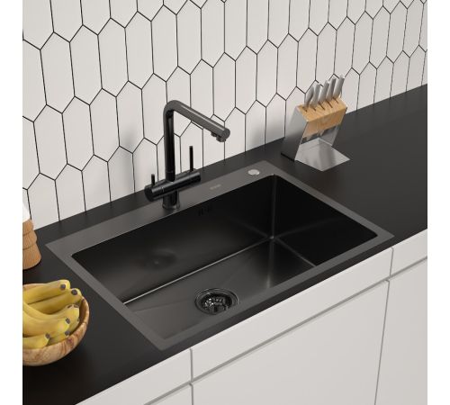 Кухонная мойка ARFEKA ECO AR 700*500 BLACK PVD NANO DECOR VOLCANIC ROCK