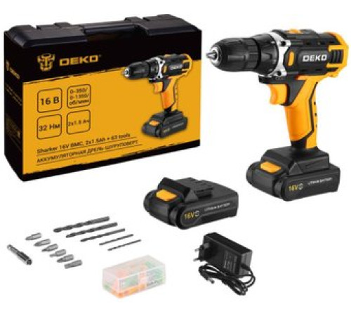Дрель-шуруповерт Deko Sharker 16V Set 63 083-1041 с 2-мя АКБ, кейс