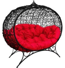 Садовый диван M-Group Улей на ножках 11220406 черный ротанг/красная подушка