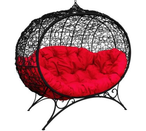 Садовый диван M-Group Улей на ножках 11220406 черный ротанг/красная подушка