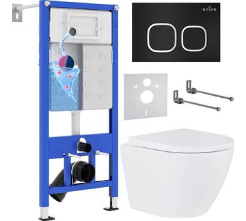 Унитаз подвесной Roxen Antares One Rimless 6 в 1 StounFix Dual Fresh 543489 кнопка: черный матовый