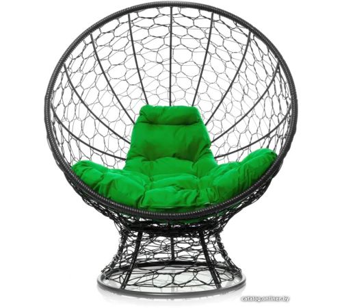 Кресло M-Group Кокос на подставке 11590404 черный ротанг/зеленая подушка