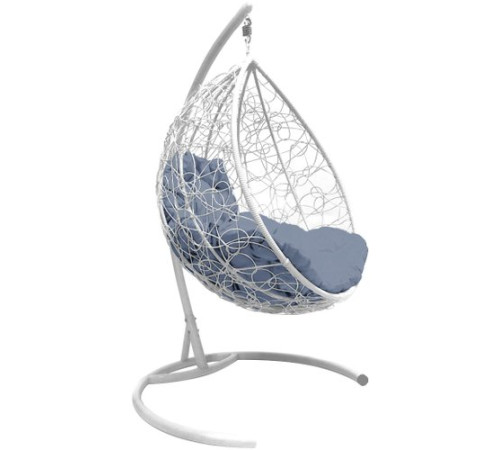 Подвесное кресло M-Group Капля 11020109 белый ротанг/серая подушка