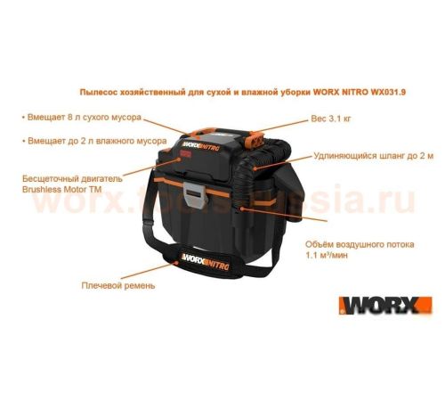 Пылесос Worx WX031.9 без АКБ и ЗУ